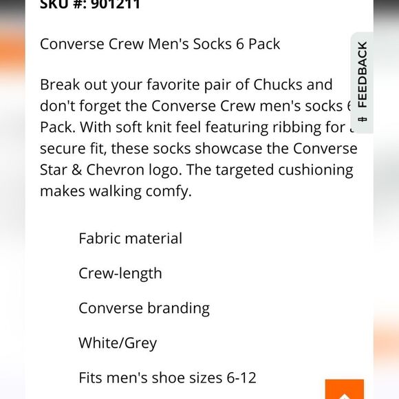 Converse Chevron Star 6-Pack Half Cushion Crew Sock - Picture 3 of 6